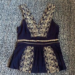 Anthropologie Floreat Anthurium Blue Eyelet Top, 8